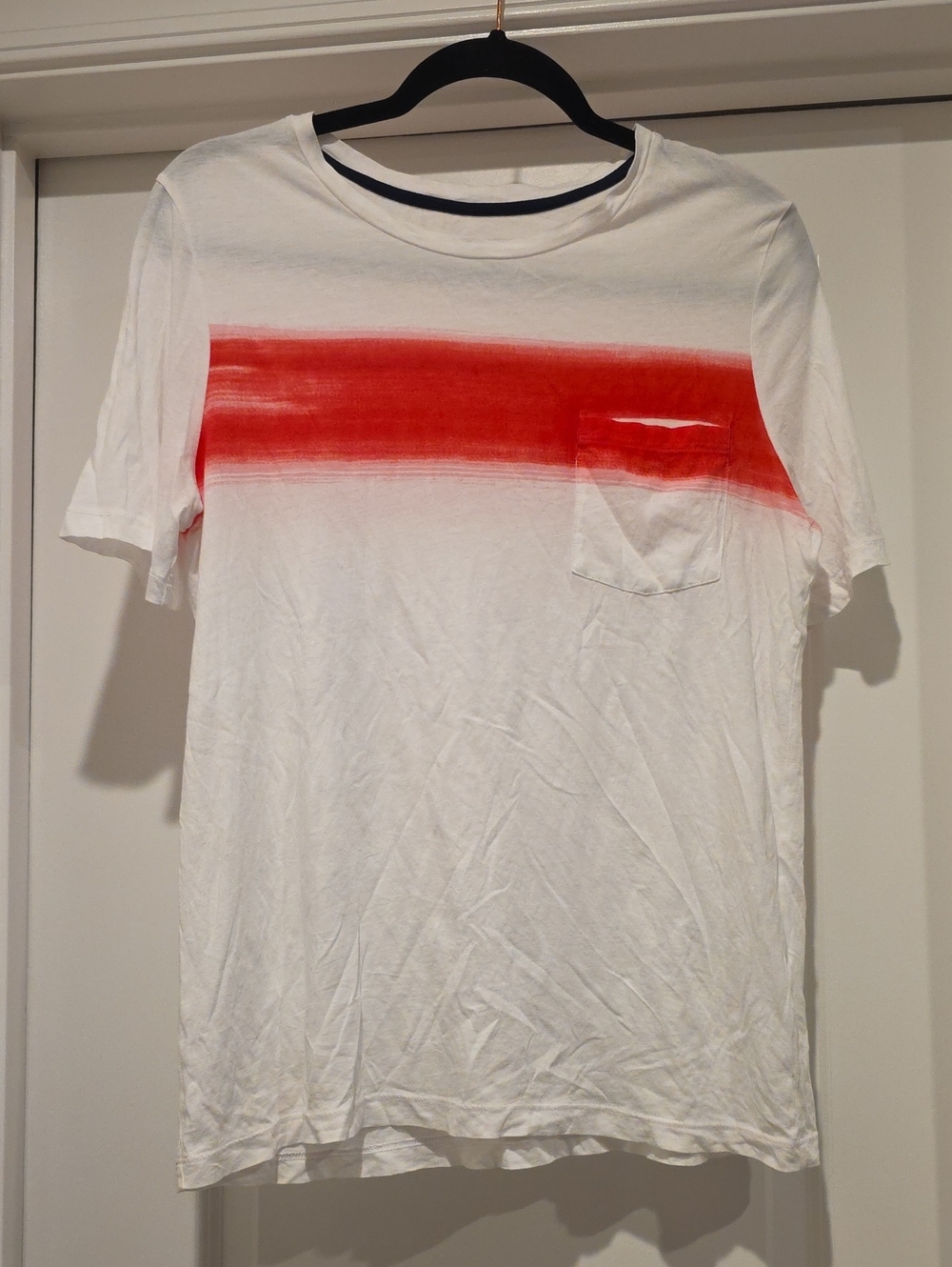Tory Burch Men's White Short Sleeve Tee with Red Chest Stripe